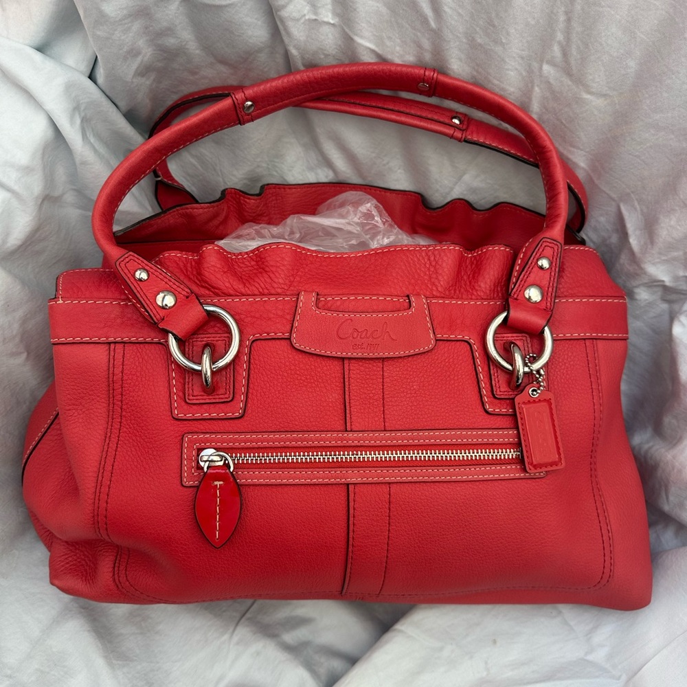 Coach coral  Red large  Leather Sachel Bag